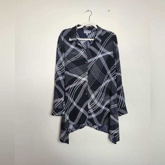 JM Collection Blouse Lagenlook Assymetrical Abstract Workwear Professional Large - Picture 1 of 14